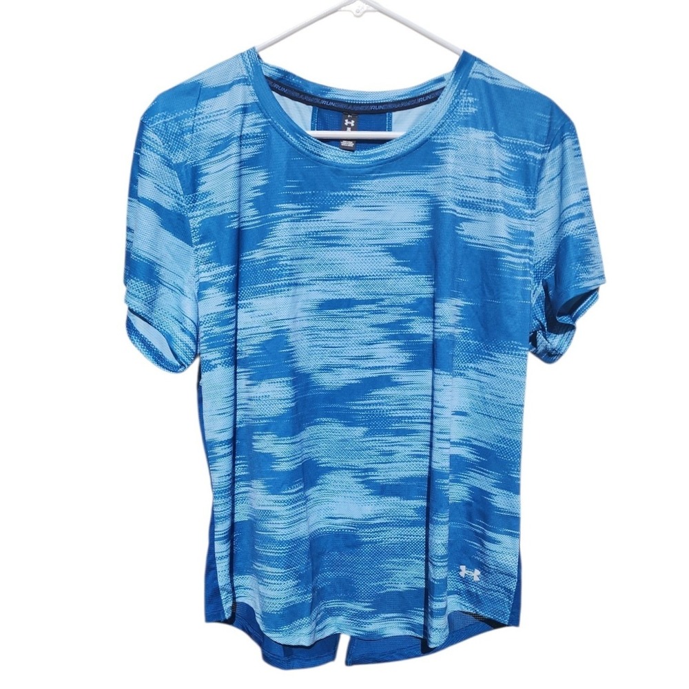 Under Armour Coolswitch Run Printed SS Blue Running Shirt 1377039 Womens XL